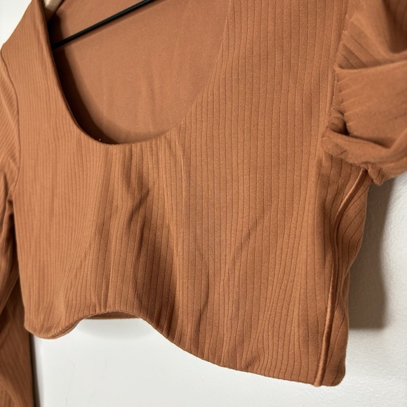 Aerie Shirt Offline Real Me Medium Super Cropped Long Sleeve Bra Top Western Sky - Picture 5 of 10